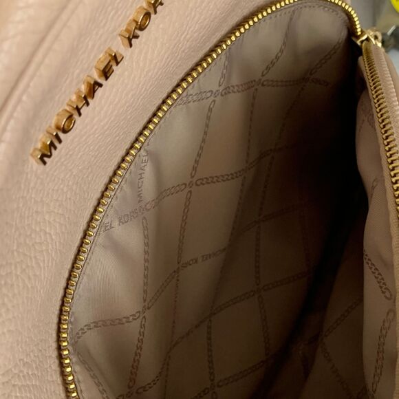 Michael Kors Pebbled Leather Backpack Taupe Beige Medium Size - Picture 8 of 11